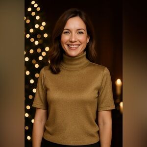 NWT Kate Hill Golden Sparkle “Winning Combination“  Short Sleeve Turtleneck